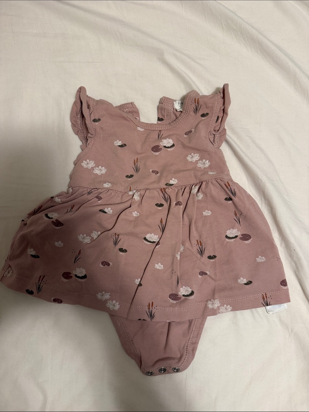 Pink Floral Baby Dress Bodysuit Organic Cotton